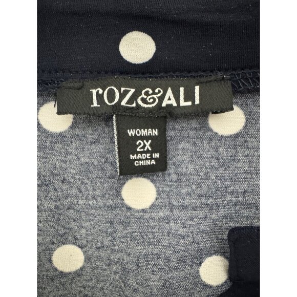 Roz & Ali Navy Blue White Polka Dot Print Sleeveless Dress Size 2X 18 20 Plus Sz - Picture 4 of 7